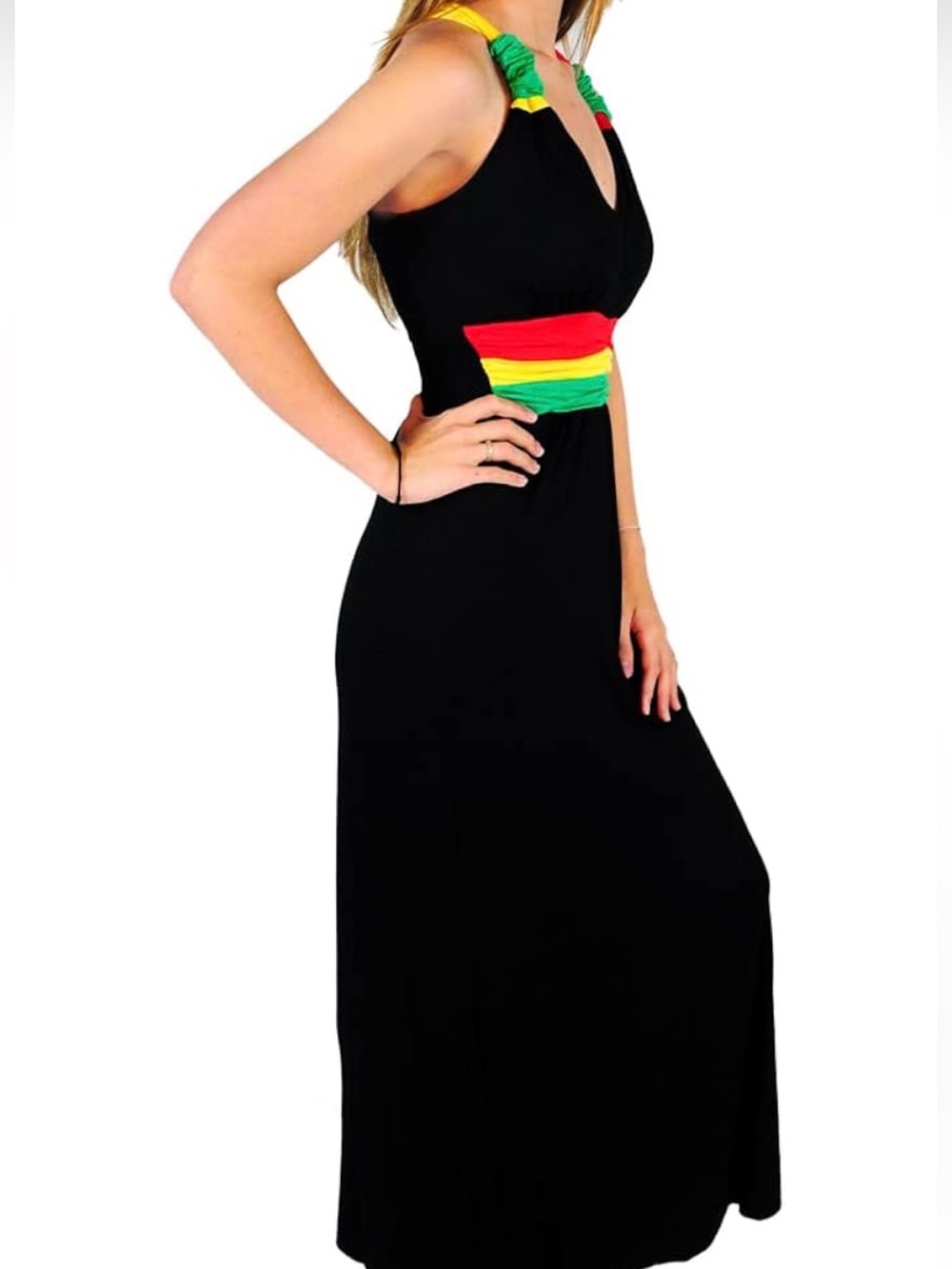 Women’s Black Summer Dress with Red, Yellow & Green Accents- Take me to Jamaica